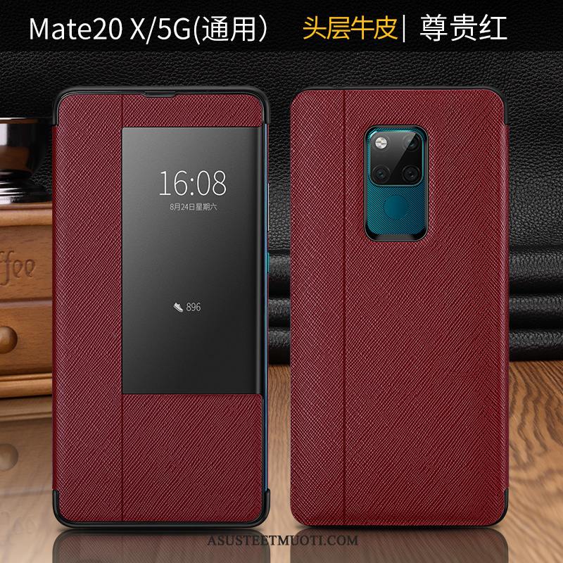 Huawei Mate 20 X (5g) Kuoret Simpukka Nahkakotelo Puhelimen Punainen Ylellisyys
