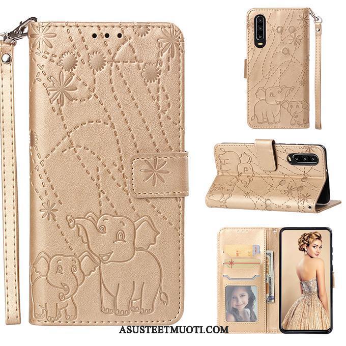 Huawei P30 Kuoret Kotelo Nahkakotelo Suojaus Musta Silikoni
