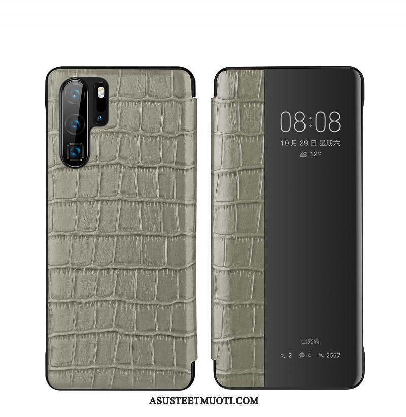 Huawei P30 Pro Kuoret Punainen Nahka Krokotiili Kukkakuvio Lehmä