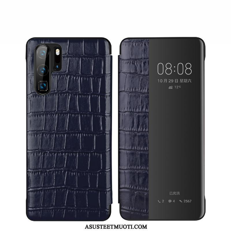 Huawei P30 Pro Kuoret Punainen Nahka Krokotiili Kukkakuvio Lehmä