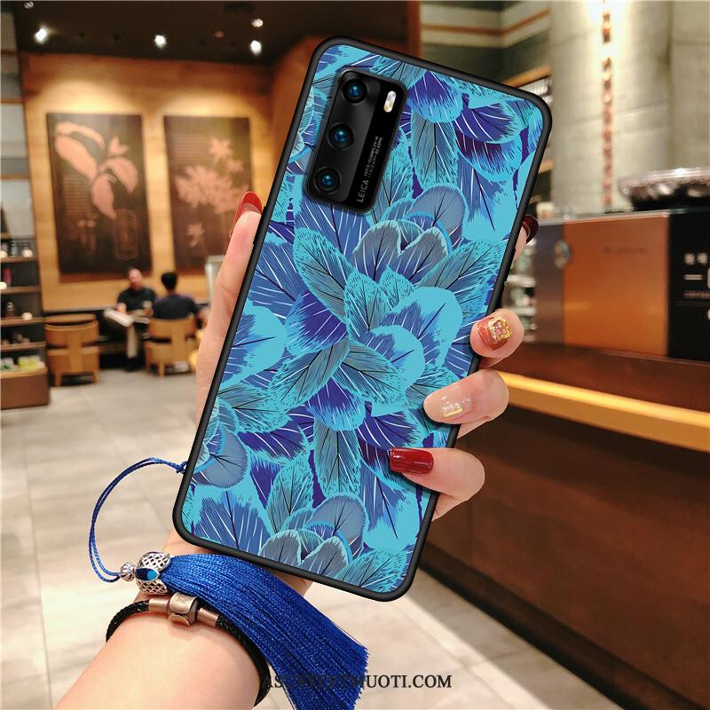 Huawei P40 Kuoret Sininen Tuuli Pesty Suede All Inclusive Kotelo