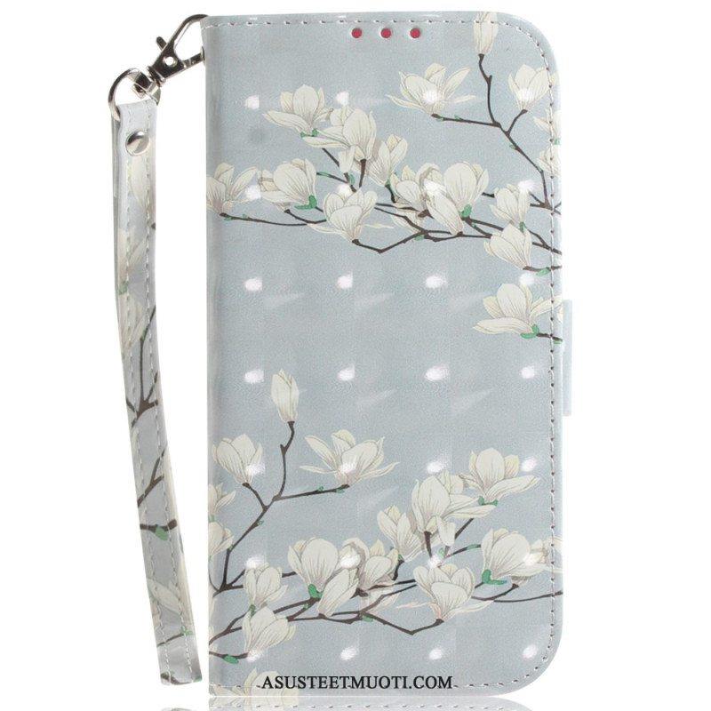 Kotelot Honor Magic 5 Lite Suojaketju Kuori Strappy Valkoiset Kukat