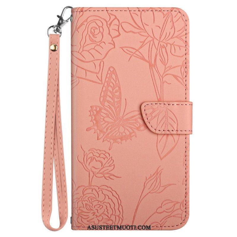 Kotelot Oppo Find X5 Lite Suojaketju Kuori Strap Butterflies Print