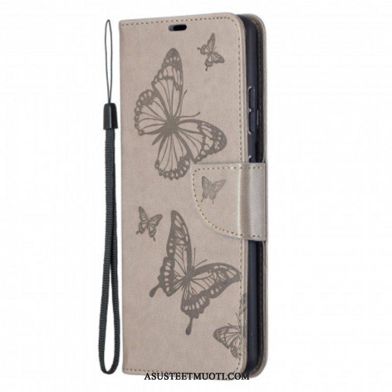 Kotelot Samsung Galaxy S21 Ultra 5G Perhosia Lennossa Lanyardin Kanssa
