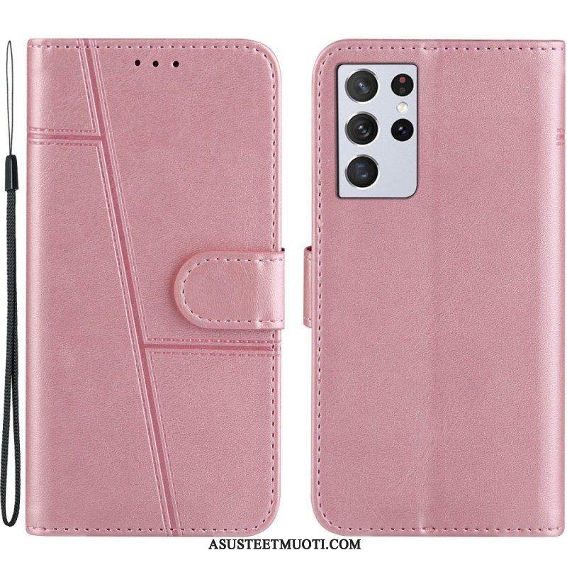 Kotelot Samsung Galaxy S21 Ultra 5G Suojaketju Kuori Strappy Geo Leather Effect