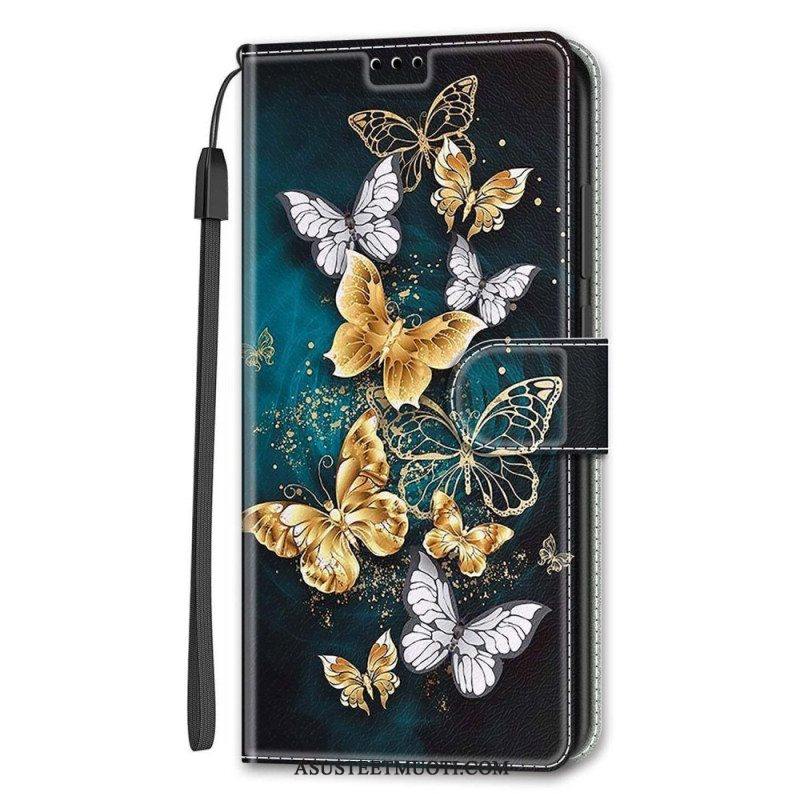 Kotelot Samsung Galaxy S22 Ultra 5G Suojaketju Kuori Strap Butterflies Fan