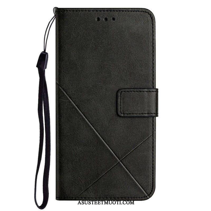 Kotelot iPhone 13 Pro Suojaketju Kuori Strappy Geometric Leather Style