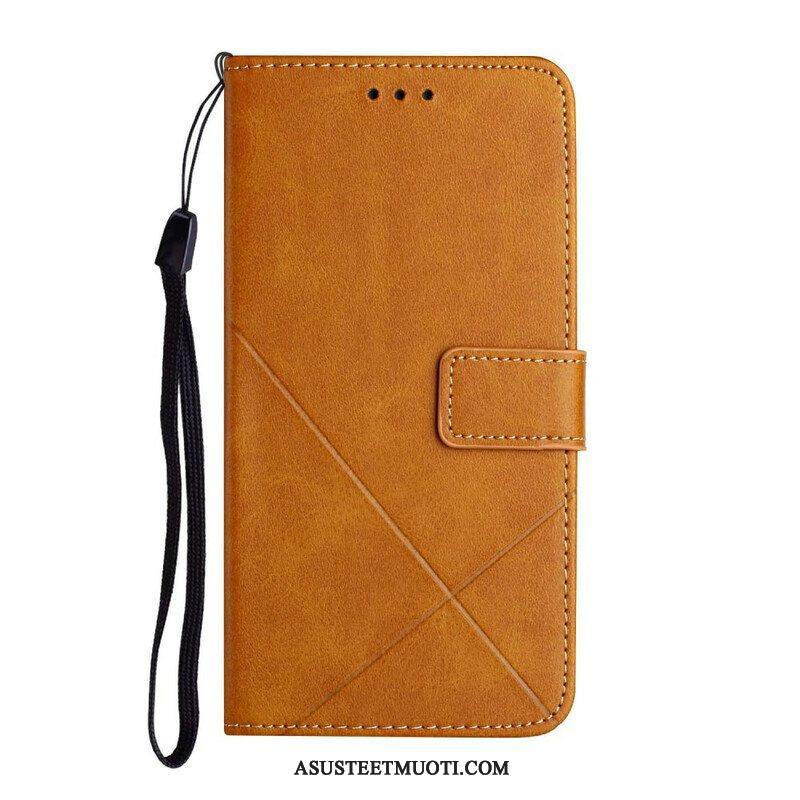 Kotelot iPhone 13 Pro Suojaketju Kuori Strappy Geometric Leather Style
