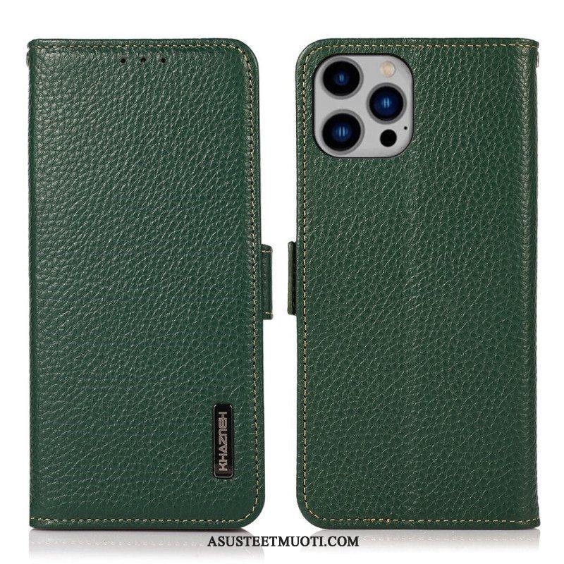 Kotelot iPhone 14 Plus Litsi Nahka Rfid Khazneh
