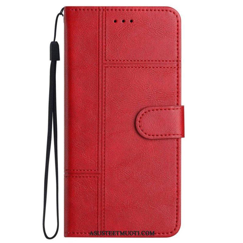 Kotelot iPhone 14 Pro Max Suojaketju Kuori Strappy Business Leather Style