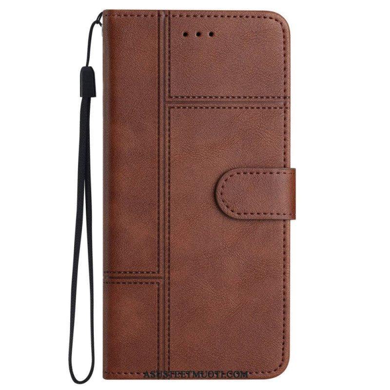 Kotelot iPhone 14 Pro Max Suojaketju Kuori Strappy Business Leather Style