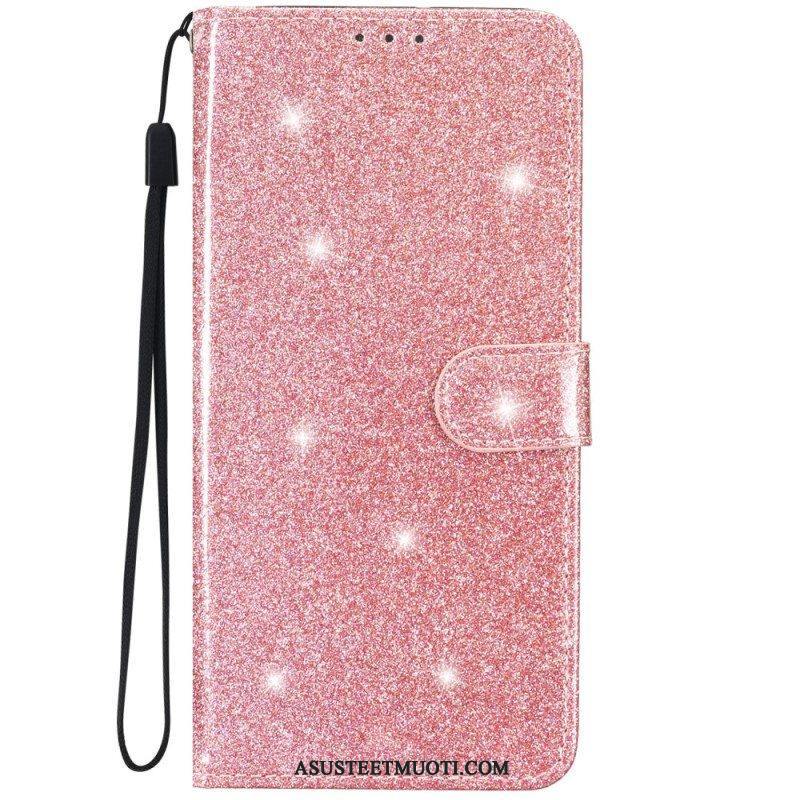 Kotelot iPhone 15 Plus Suojaketju Kuori Glitter-efekti Hihnalla