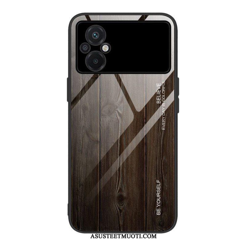 Kuori Poco M4 5G Wood Design Karkaistu Lasi