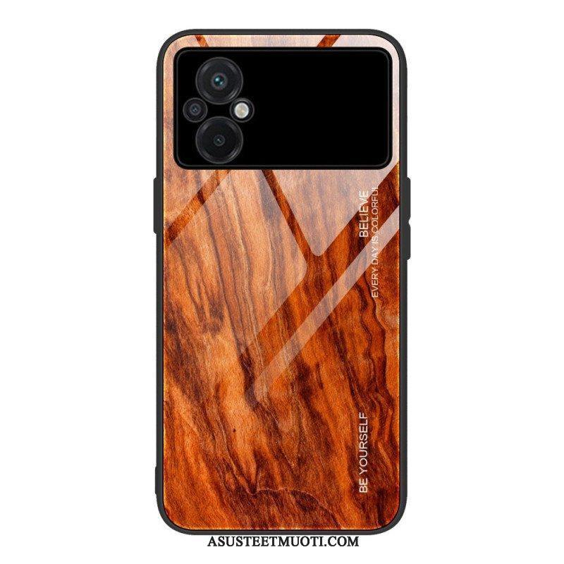 Kuori Poco M4 5G Wood Design Karkaistu Lasi