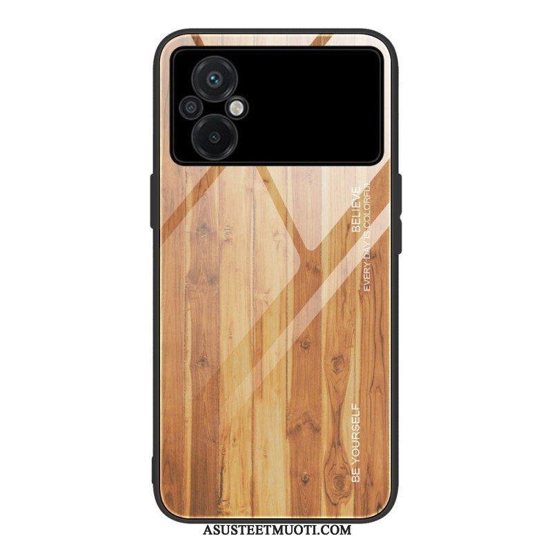 Kuori Poco M4 5G Wood Design Karkaistu Lasi