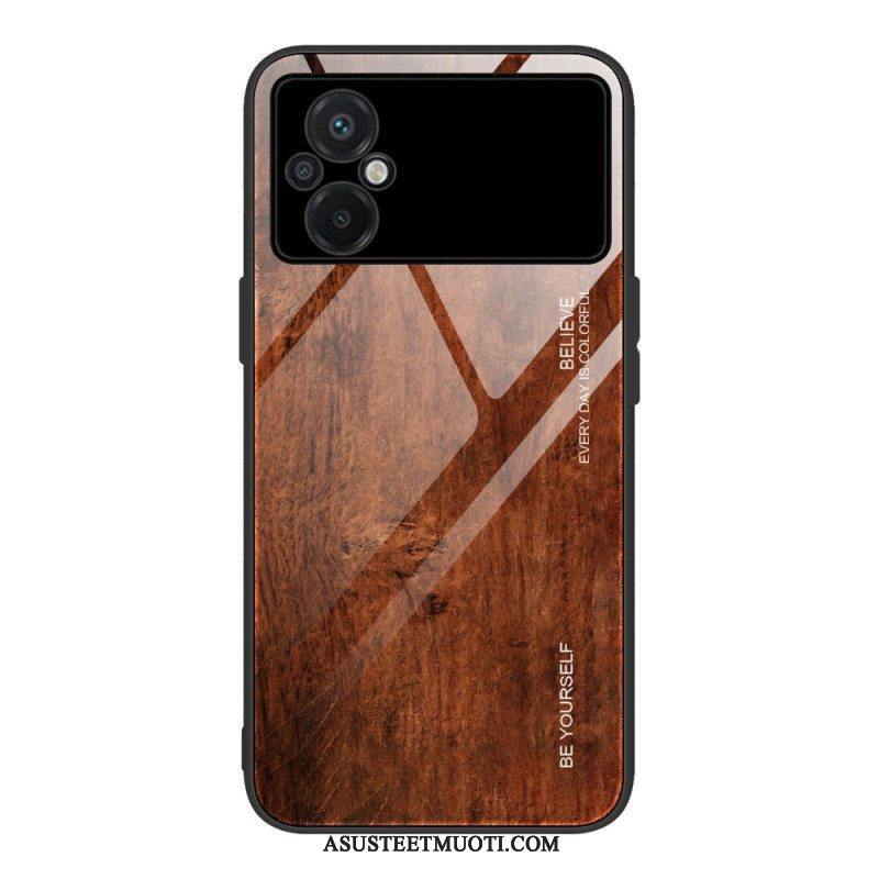 Kuori Poco M4 5G Wood Design Karkaistu Lasi