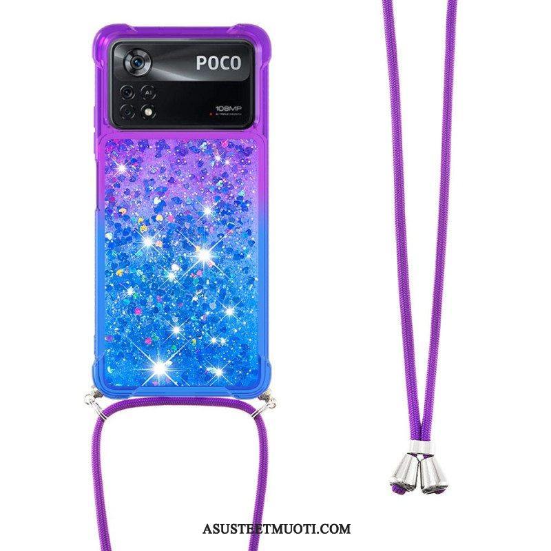 Kuori Poco X4 Pro 5G Kiristysnyörillä Glitter Silikoni Johto
