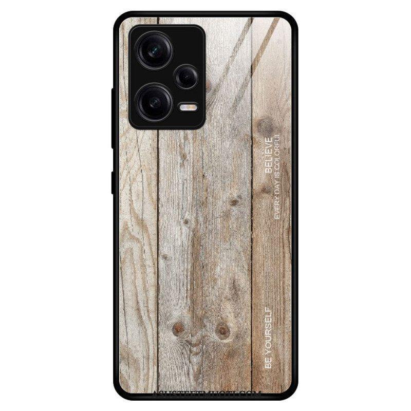 Kuori Poco X5 Pro 5G Wood Design Karkaistu Lasi