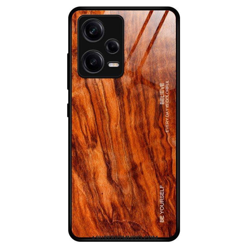 Kuori Poco X5 Pro 5G Wood Design Karkaistu Lasi