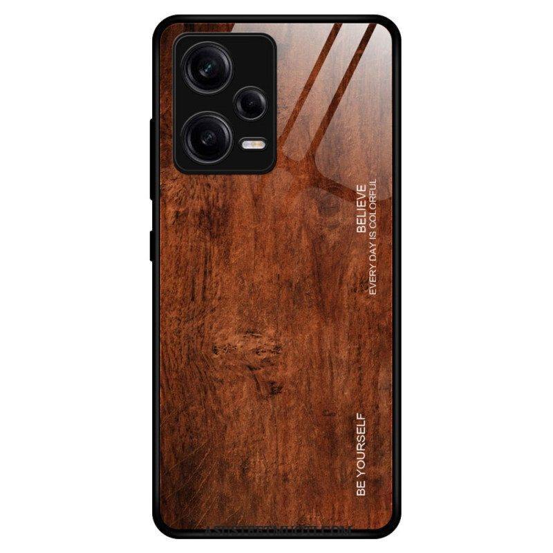 Kuori Poco X5 Pro 5G Wood Design Karkaistu Lasi