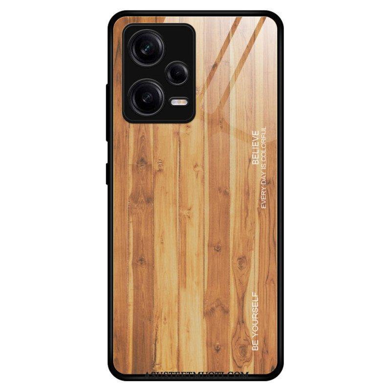 Kuori Poco X5 Pro 5G Wood Design Karkaistu Lasi