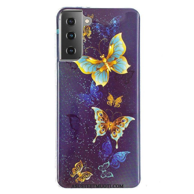 Kuori Samsung Galaxy S21 5G Fluoresoivat Perhoset -sarja