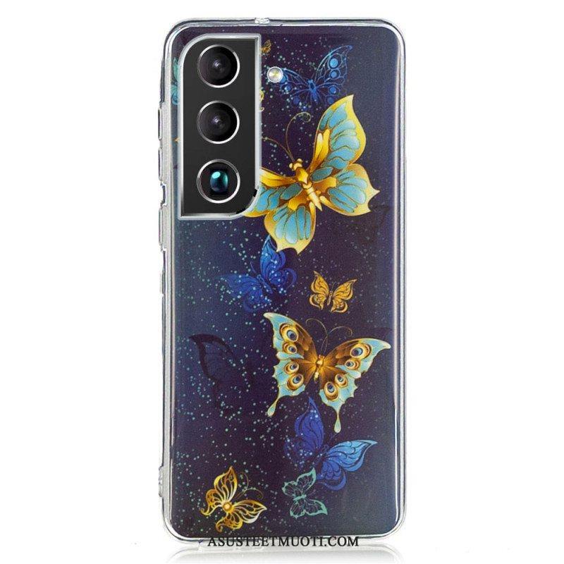 Kuori Samsung Galaxy S22 5G Fluoresoivat Siniset Perhoset