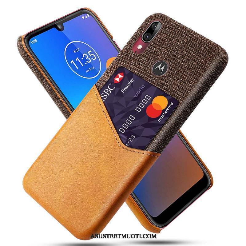 Moto E6 Plus Kuoret Kuori Kukkakuvio Pesty Suede Puhelimen Musta