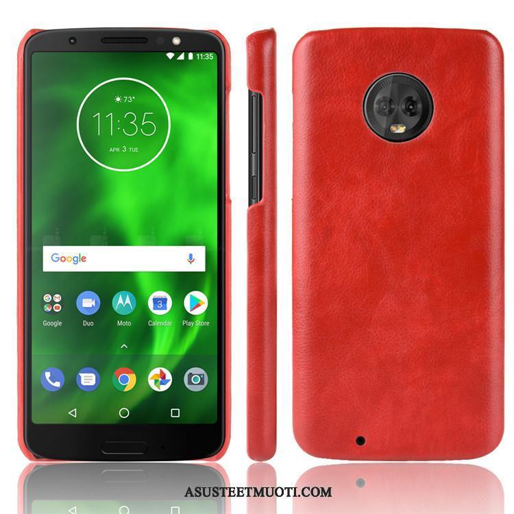 Moto G6 Kuoret Kuori Punainen Kukkakuvio Vuosikerta Kotelo