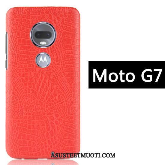 Moto G7 Kuoret Kukkakuvio Murtumaton Punainen Krokotiili Suojaus