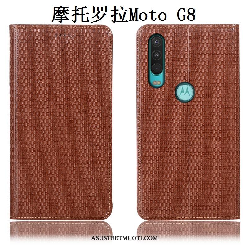 Moto G8 Kuoret Kuori All Inclusive Aito Nahka Suojaus Puhelimen