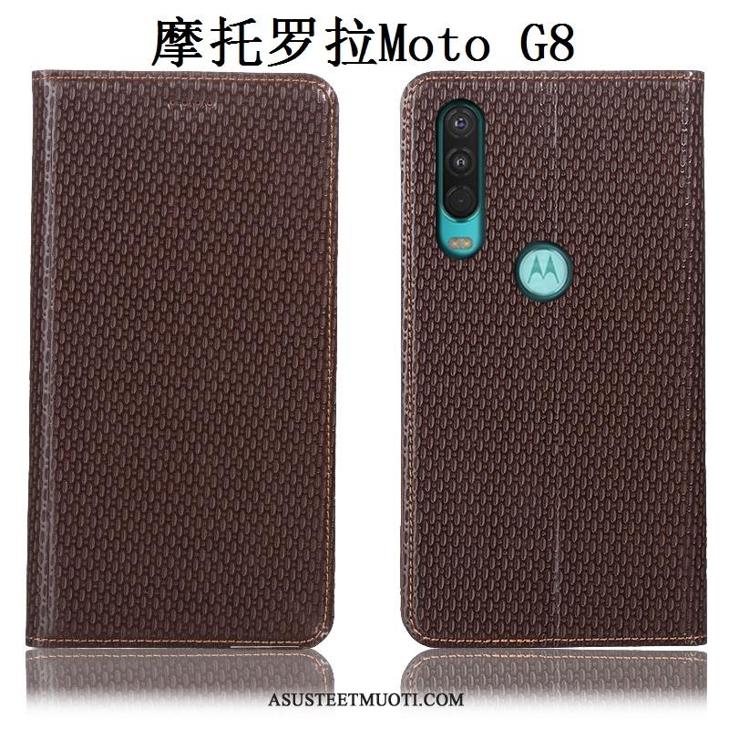 Moto G8 Kuoret Kuori All Inclusive Aito Nahka Suojaus Puhelimen