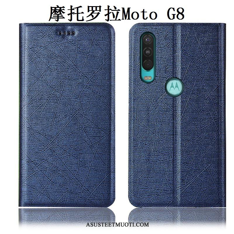 Moto G8 Kuoret Murtumaton Suojaus Johdin Kulta Nahkakotelo