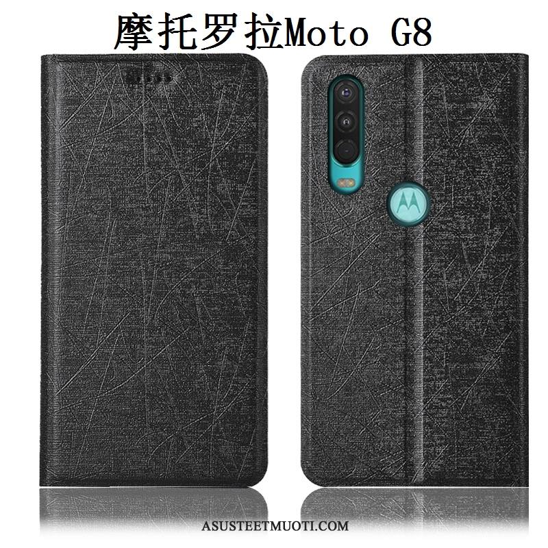 Moto G8 Kuoret Murtumaton Suojaus Johdin Kulta Nahkakotelo