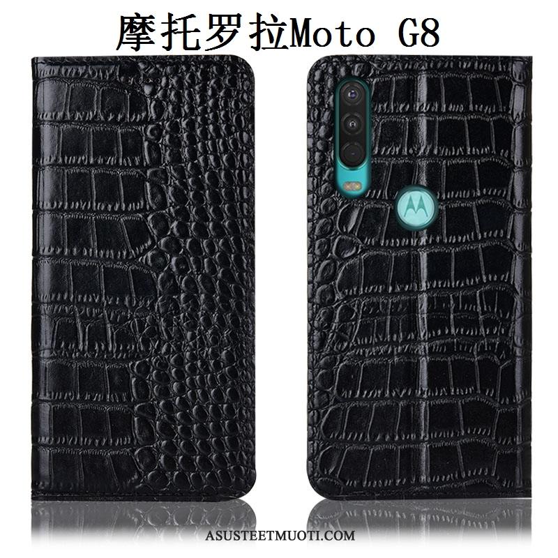 Moto G8 Kuoret Puhelimen Aito Nahka Punainen Kotelo Suojaus