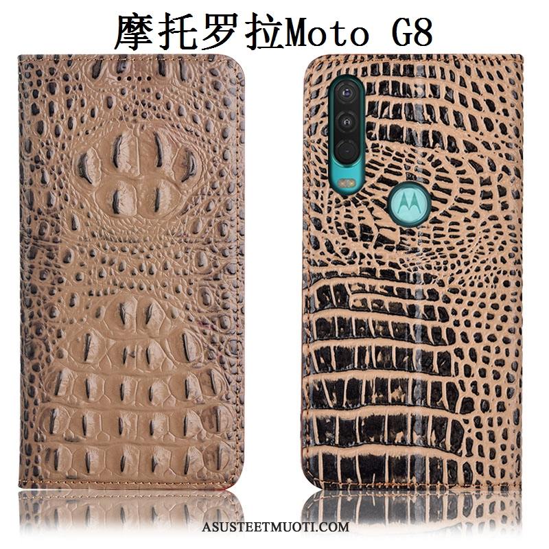 Moto G8 Kuori Kuoret Nahkakotelo Musta Murtumaton Puhelimen