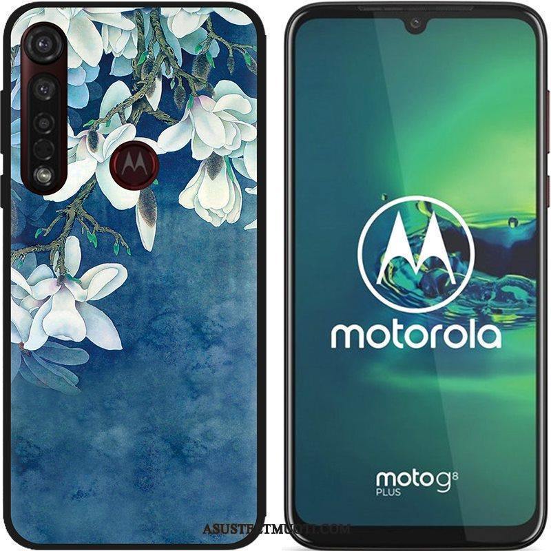 Moto G8 Plus Kuori Kuoret Maalaus Jauhe Musta Pesty Suede Puhelimen