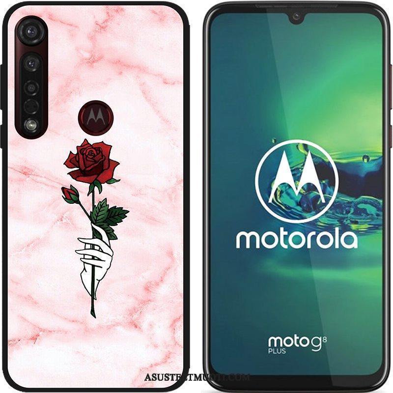 Moto G8 Plus Kuori Kuoret Maalaus Jauhe Musta Pesty Suede Puhelimen