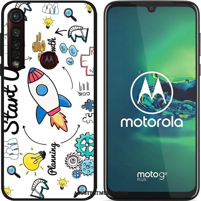 Moto G8 Plus Kuori Kuoret Maalaus Jauhe Musta Pesty Suede Puhelimen