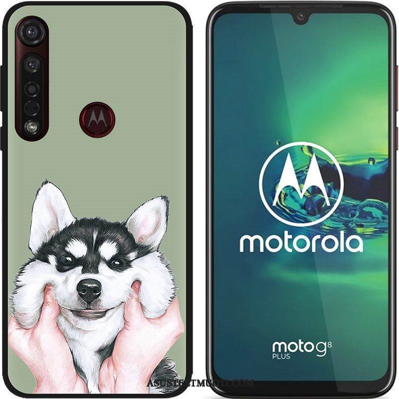 Moto G8 Plus Kuori Kuoret Maalaus Jauhe Musta Pesty Suede Puhelimen