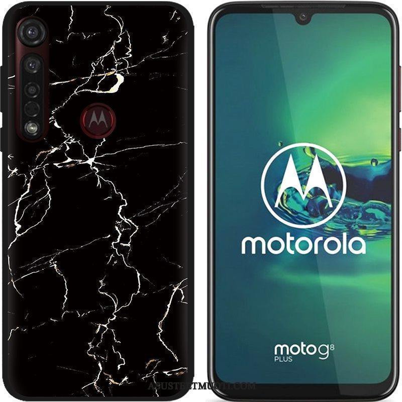 Moto G8 Plus Kuori Kuoret Maalaus Jauhe Musta Pesty Suede Puhelimen