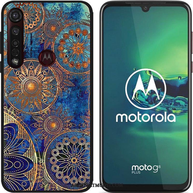 Moto G8 Plus Kuori Kuoret Maalaus Jauhe Musta Pesty Suede Puhelimen