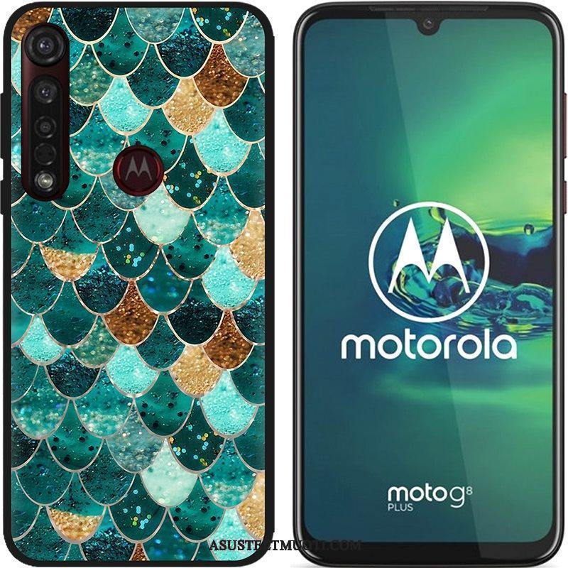 Moto G8 Plus Kuori Kuoret Maalaus Jauhe Musta Pesty Suede Puhelimen