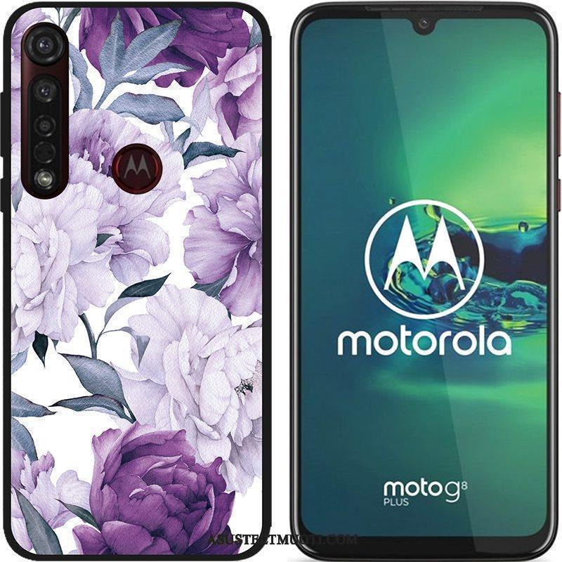 Moto G8 Plus Kuori Kuoret Maalaus Jauhe Musta Pesty Suede Puhelimen