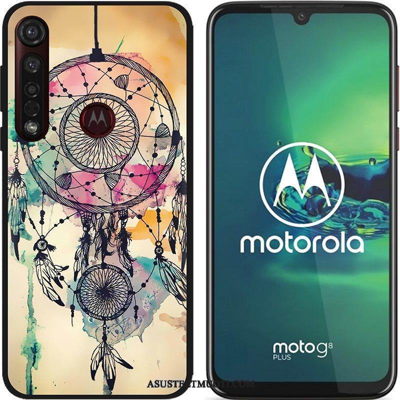 Moto G8 Plus Kuori Kuoret Maalaus Jauhe Musta Pesty Suede Puhelimen