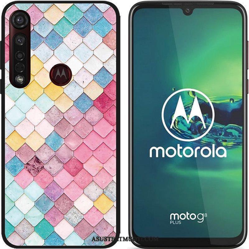 Moto G8 Plus Kuori Kuoret Maalaus Jauhe Musta Pesty Suede Puhelimen