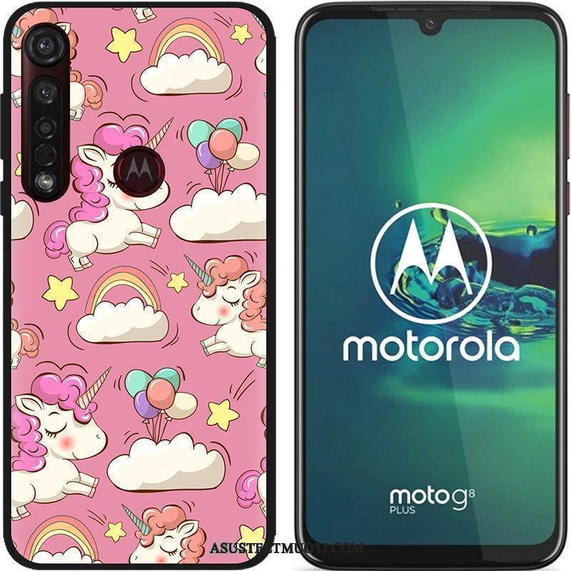 Moto G8 Plus Kuori Kuoret Maalaus Jauhe Musta Pesty Suede Puhelimen