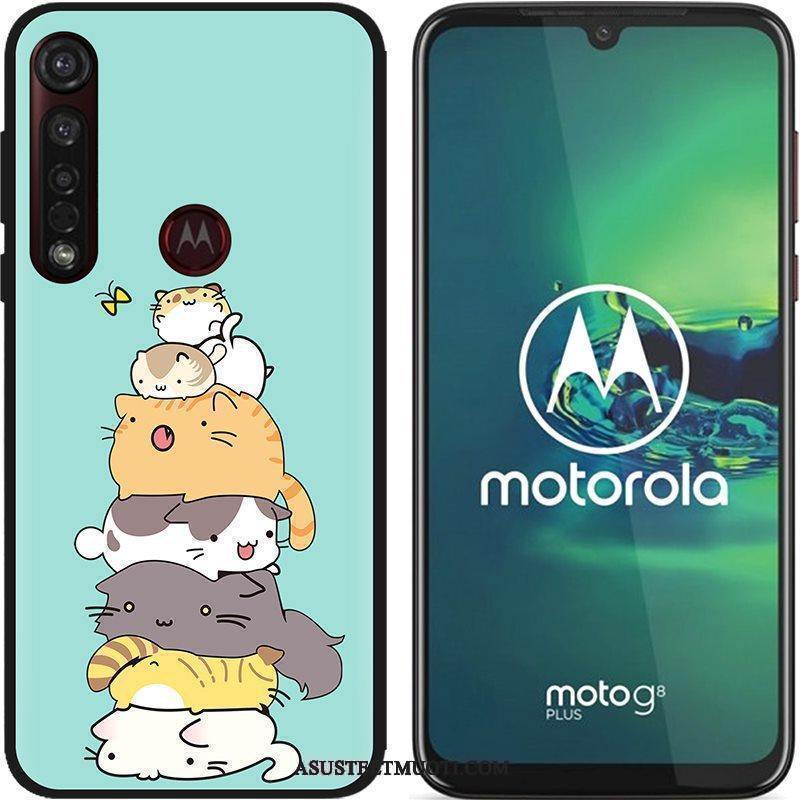 Moto G8 Plus Kuori Kuoret Maalaus Jauhe Musta Pesty Suede Puhelimen