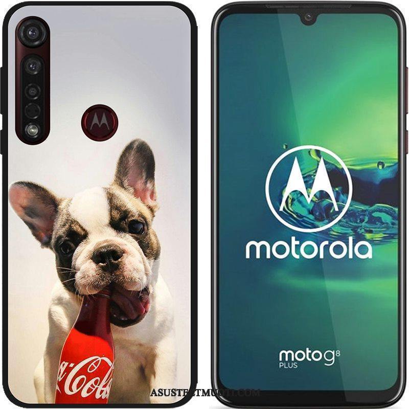 Moto G8 Plus Kuori Kuoret Maalaus Jauhe Musta Pesty Suede Puhelimen