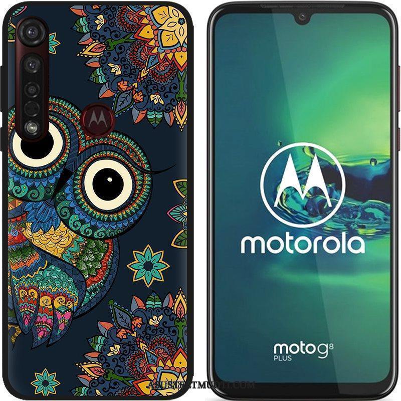 Moto G8 Plus Kuori Kuoret Maalaus Jauhe Musta Pesty Suede Puhelimen